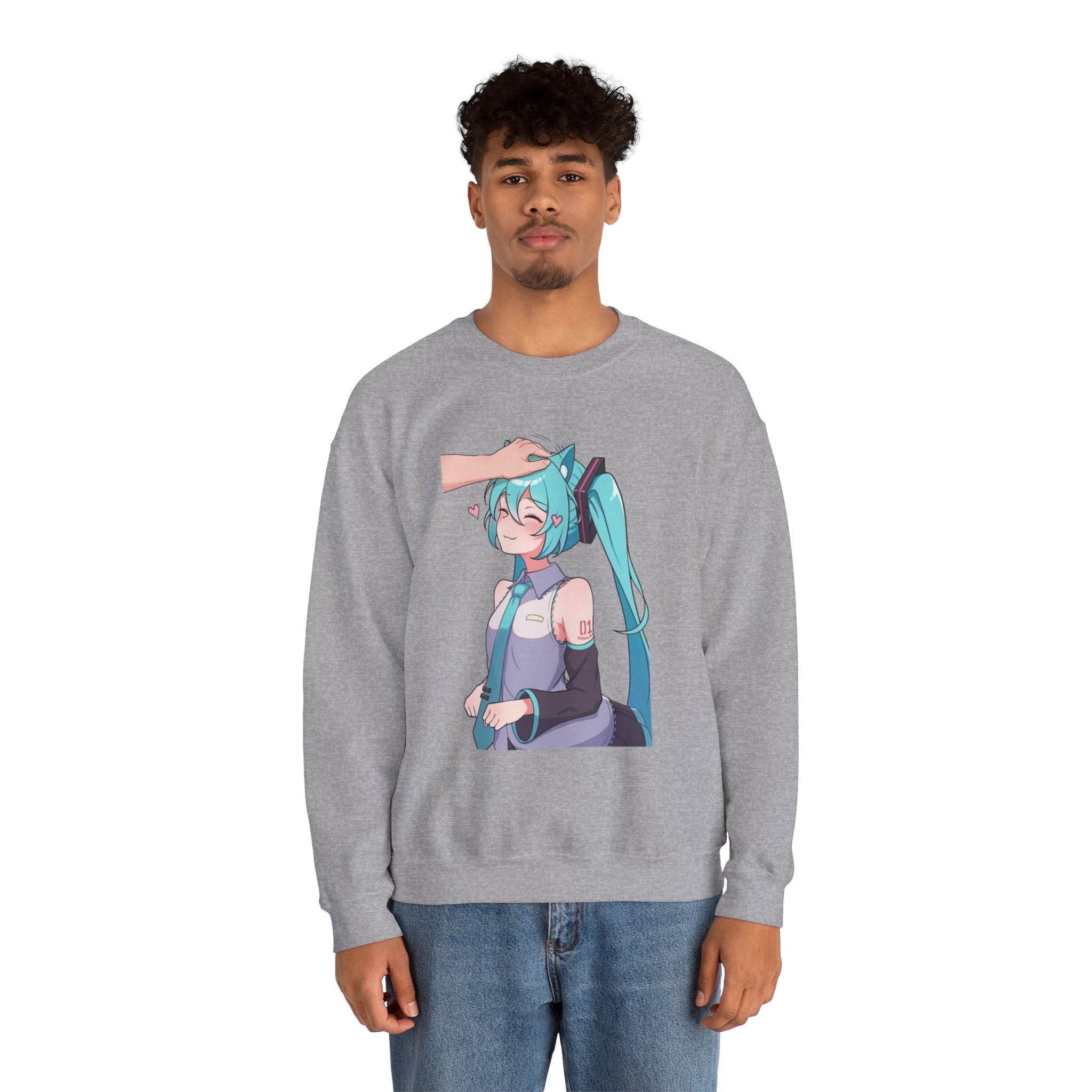 Hatsune Miku Headpat Smiling Catgirl Unisex Heavy Blend™ Crewneck Sweatshirt