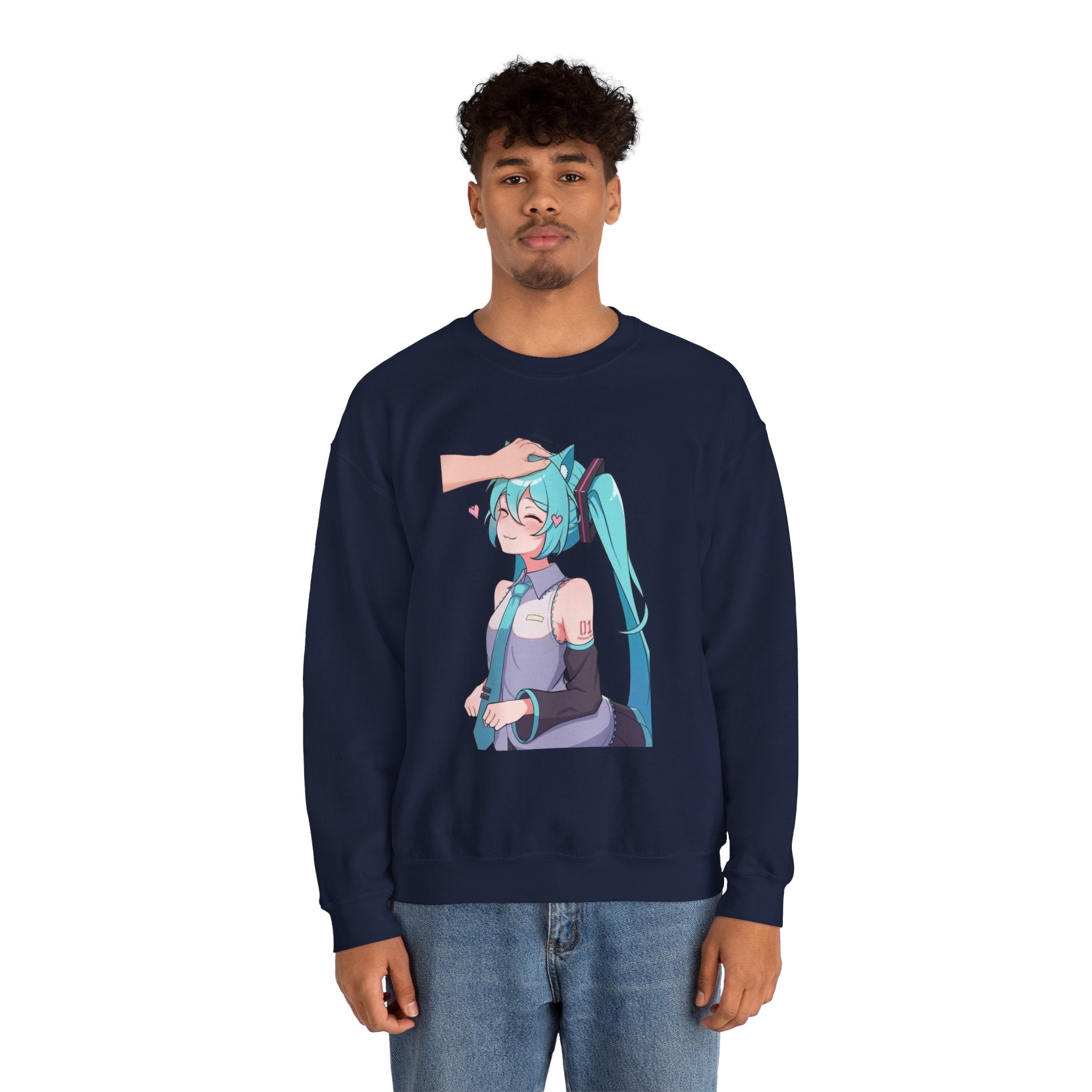 Hatsune Miku Headpat Smiling Catgirl Unisex Heavy Blend™ Crewneck Sweatshirt