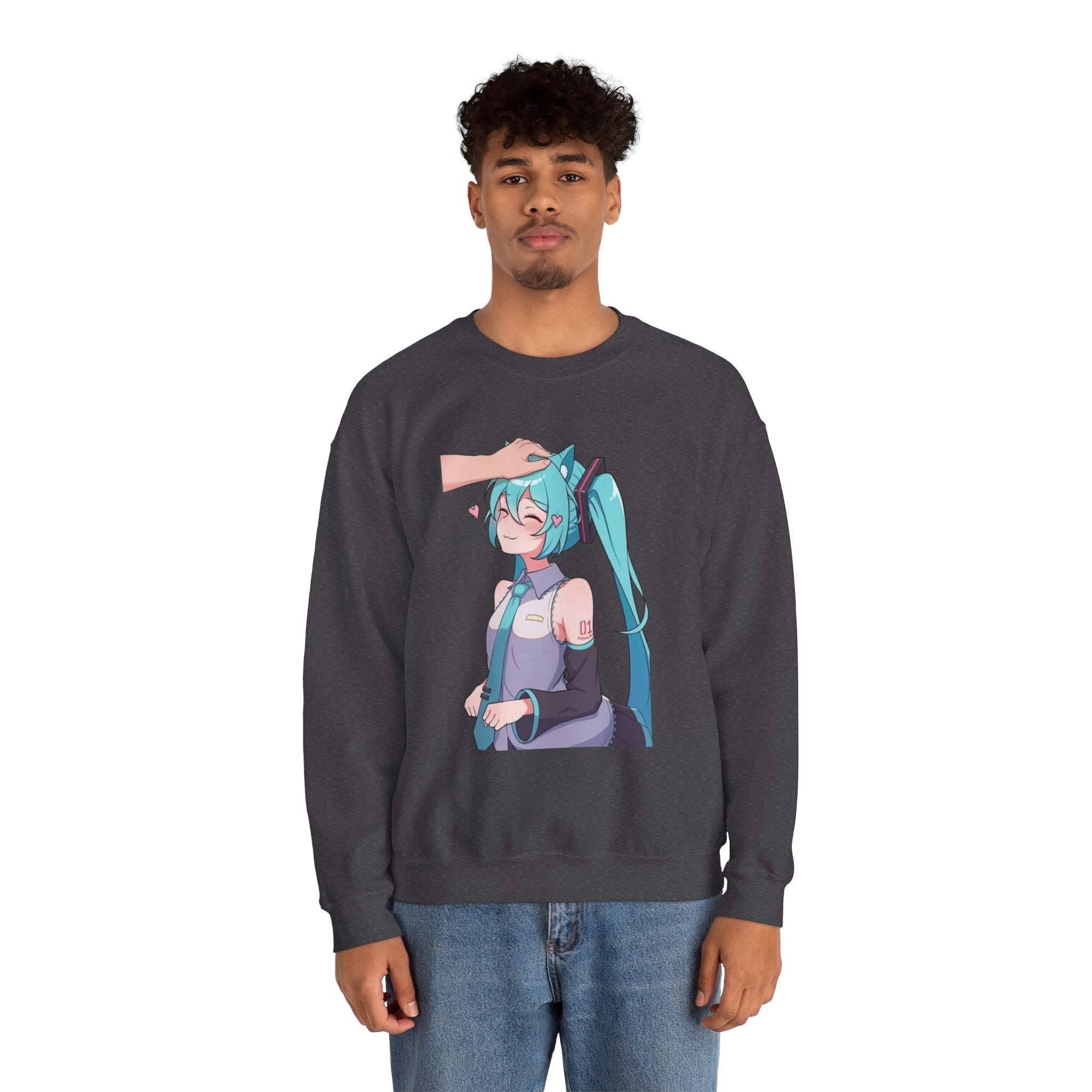 Hatsune Miku Headpat Smiling Catgirl Unisex Heavy Blend™ Crewneck Sweatshirt