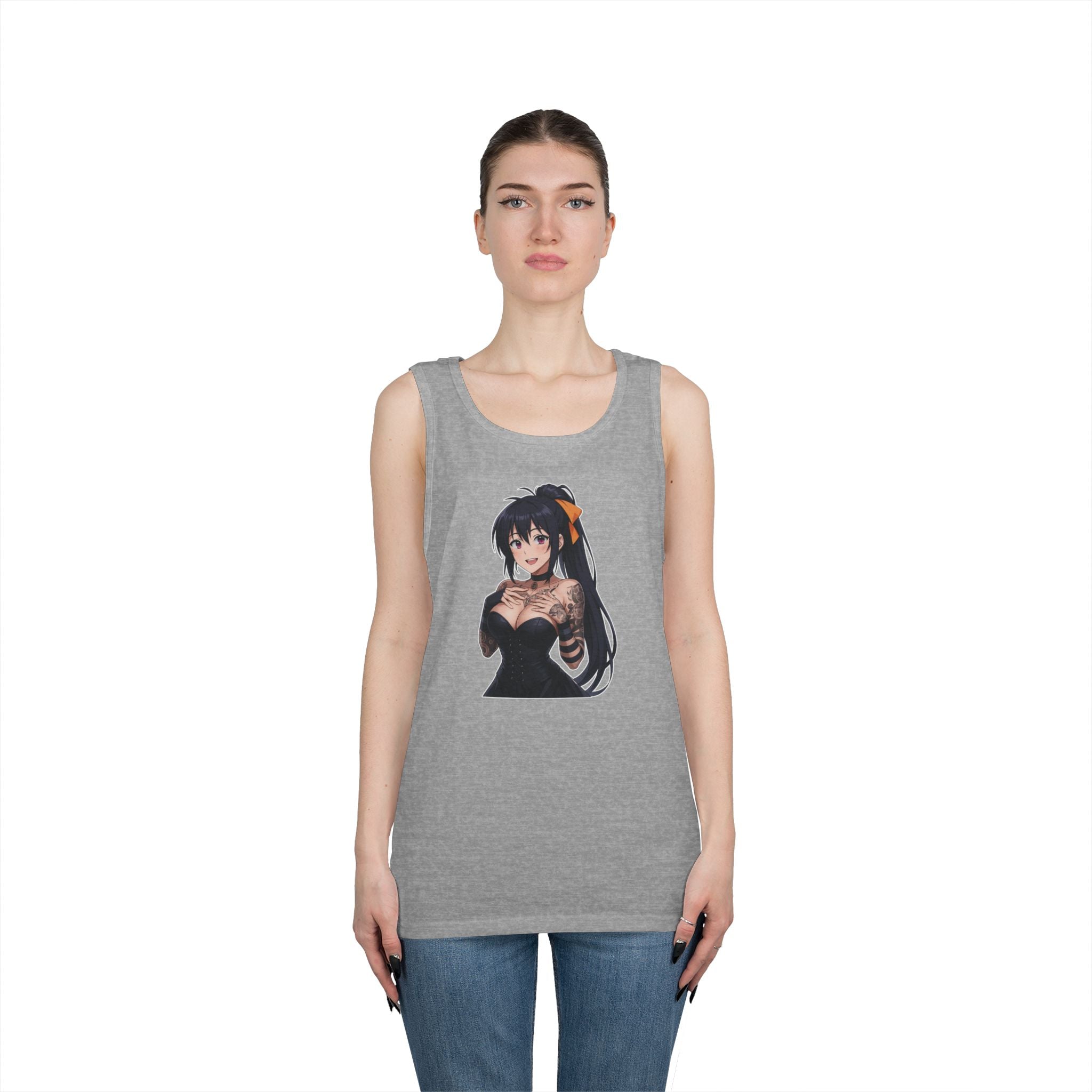 Gothic Style Akeno Himejima Tattoed Waifu Heavy Cotton Tank Top