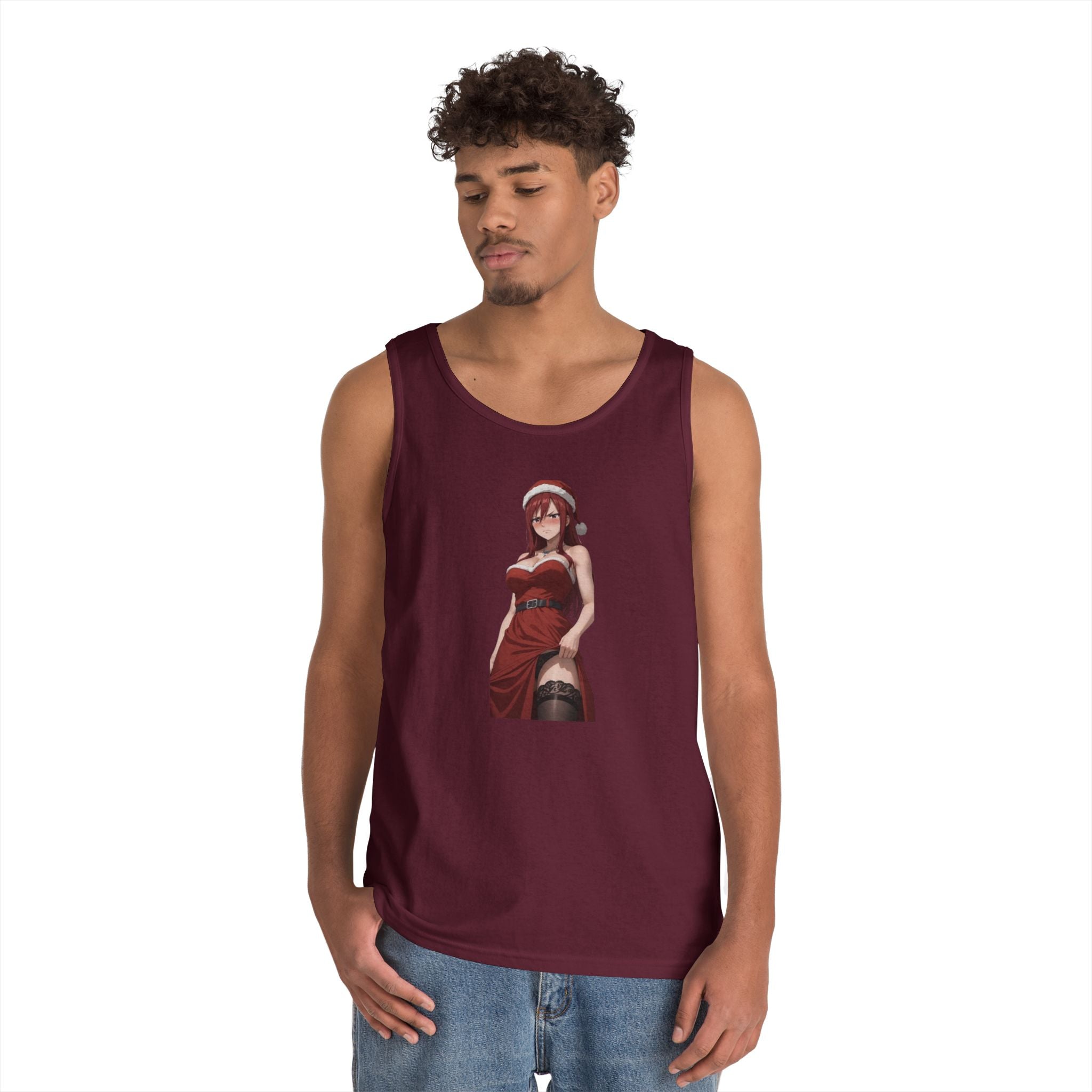 Ezra Scarlet Christmas Themed Angry Anime Heavy Cotton Tank Top