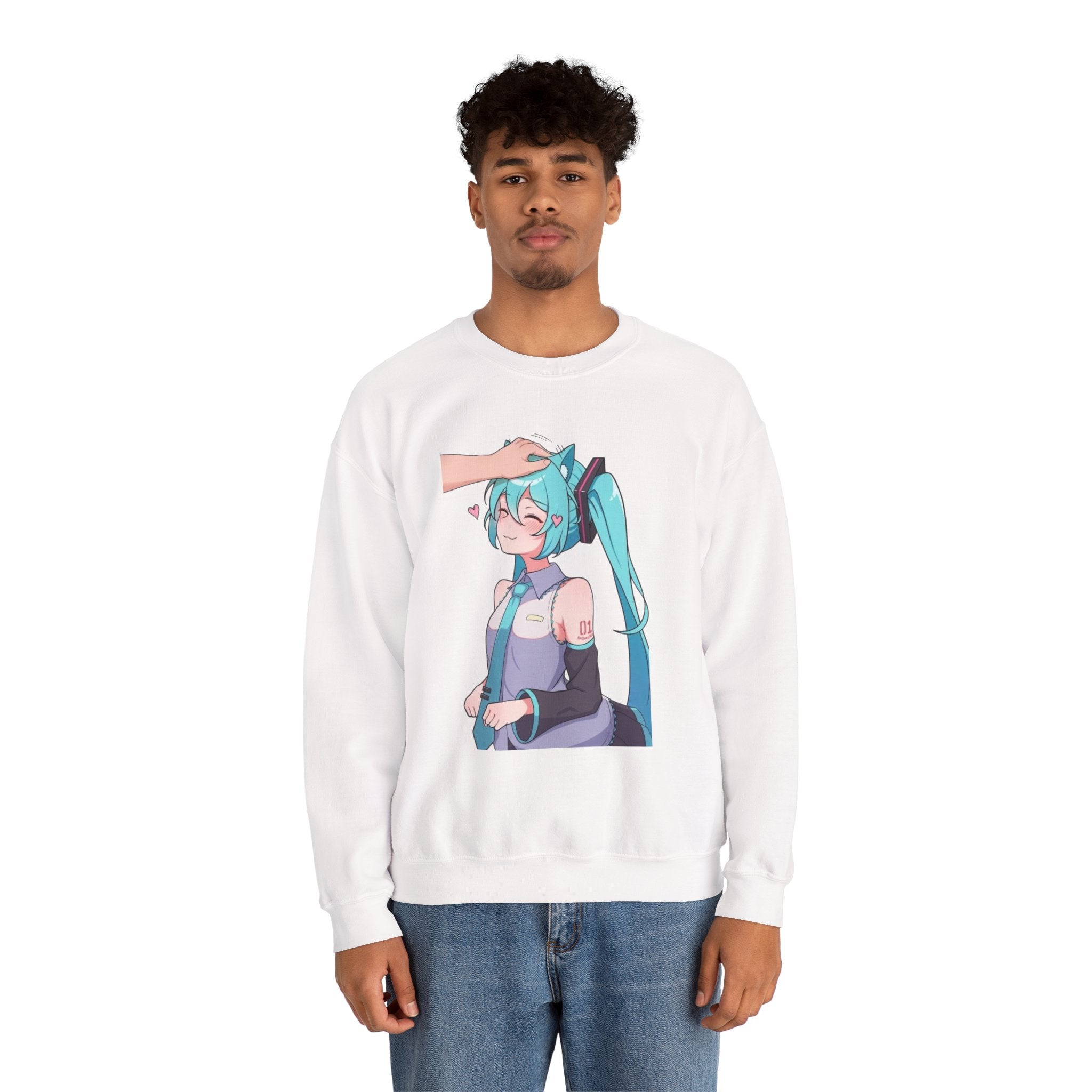 Hatsune Miku Headpat Smiling Catgirl Unisex Heavy Blend™ Crewneck Sweatshirt