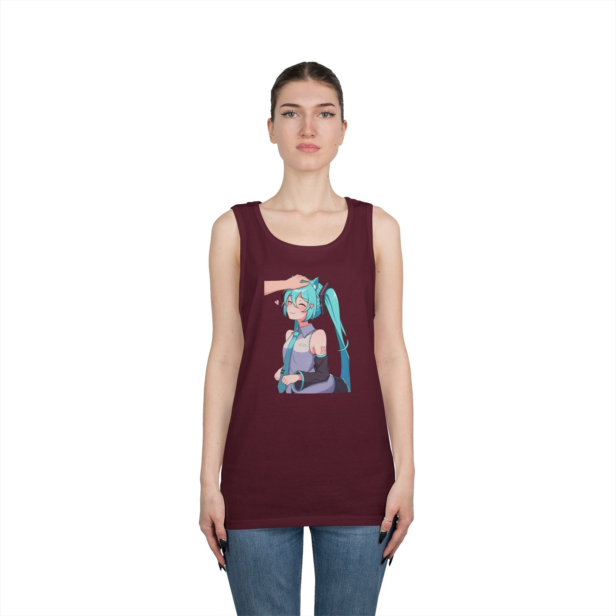 Hatsune Miku Headpat Smiling Catgirl Heavy Cotton Tank Top