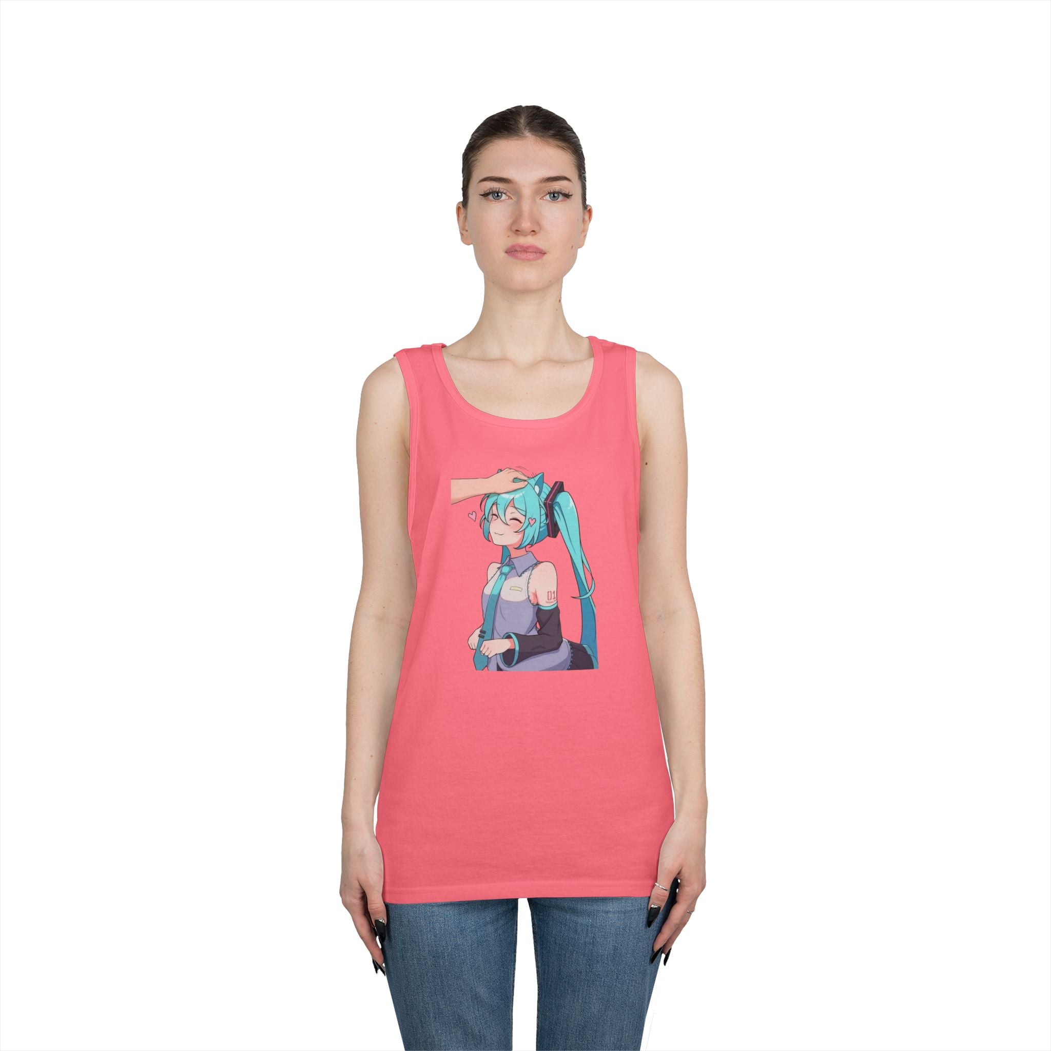 Hatsune Miku Headpat Smiling Catgirl Heavy Cotton Tank Top