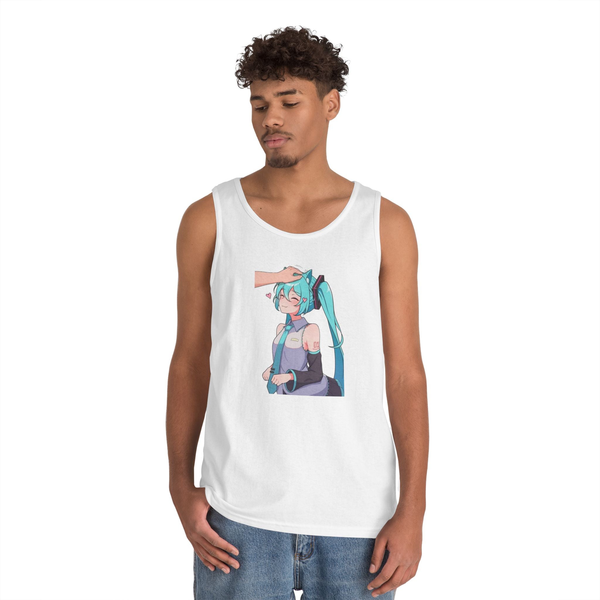 Hatsune Miku Headpat Smiling Catgirl Heavy Cotton Tank Top