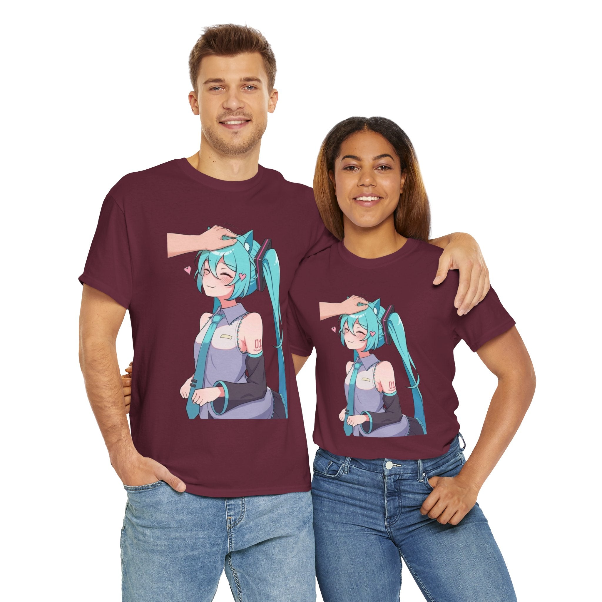 Hatsune Miku Headpat Smiling Catgirl Heavy Cotton Tee
